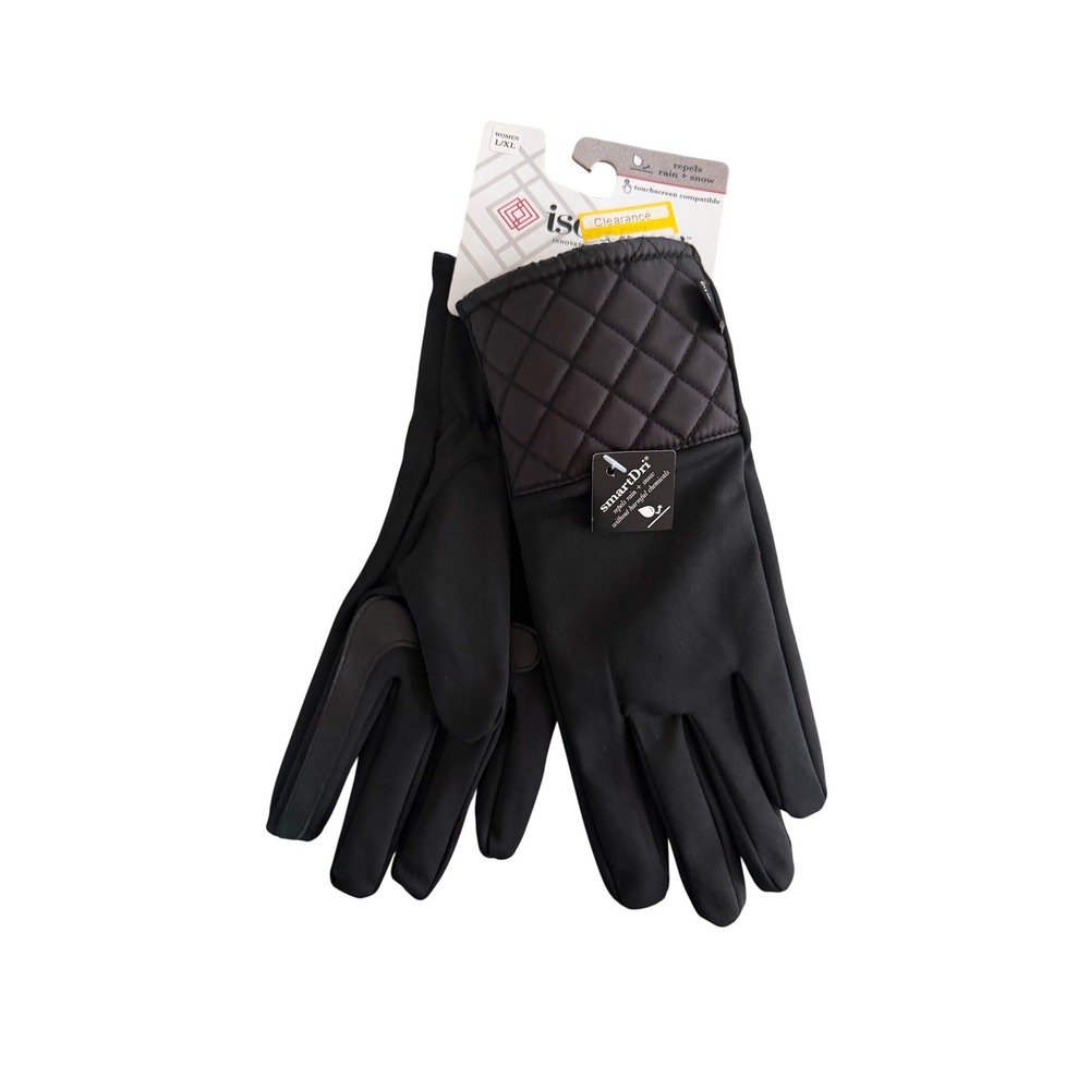 Isotoner Women Black smartDri‎ Touchscreen Compatible Quilted Cuff Gloves L/XL